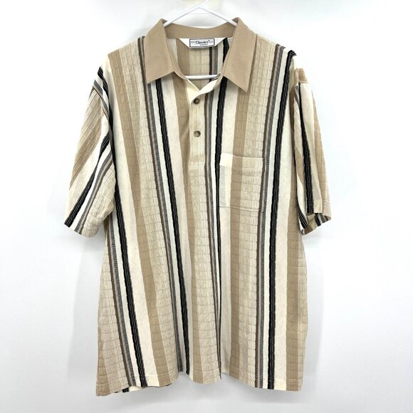 Vintage Classics by Palmland Beige Black Striped Textured Polo Shirt Men's XL - Picture 1 of 4